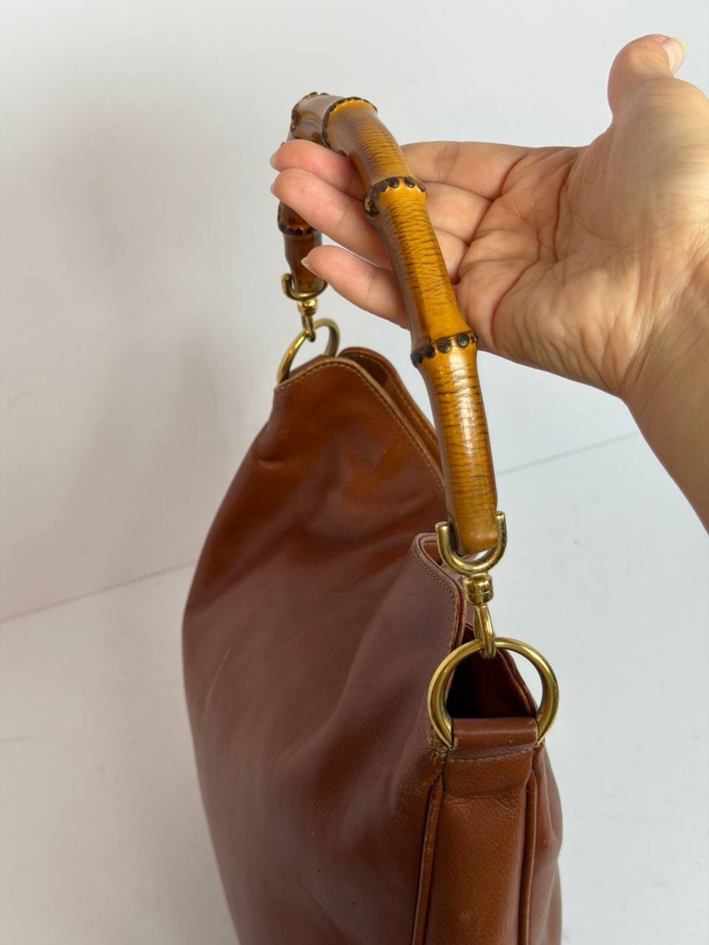 Gucci Bamboo Brown Leather Hobo Shoulder Bag READ - Picture 4 of 13